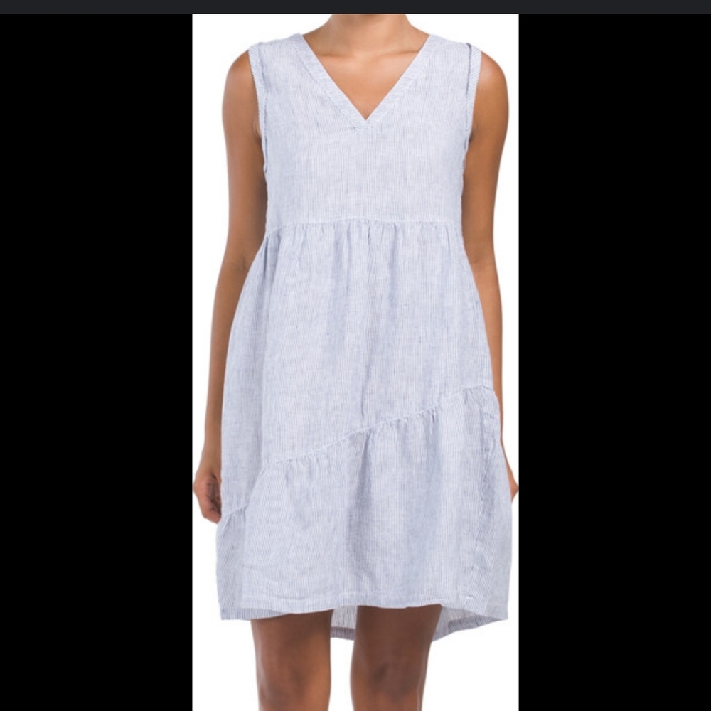 NWOT Lucky Brand Blue Sleeveless V-Neck Tiered Linen Sundress